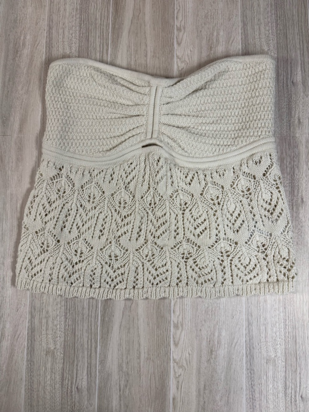 American Eagle Beige Crochet Knit Strapless Tube Top Size Medium Boho Festival